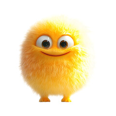 Fluffy Yellow Fuzzy Bird Cartoon Character Isolated on Transparent Background