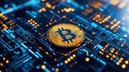 Bitcoin Cryptocurrency Digital Currency on Circuit Board