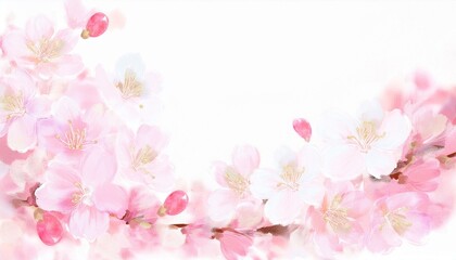 Fototapeta premium Illustration of beautiful close up cherry blossom border in springtime on white background with space for text