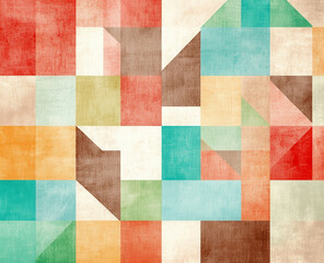 Fototapeta premium Abstract retro geometric background in vibrant red, green, and beige tones
