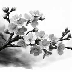 Illustration of beautiful close up cherry blossom border in springtime on white background with space for text
