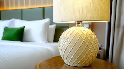 Elegant Table Lamp on a Nightstand in Modern Hotel Room Interior