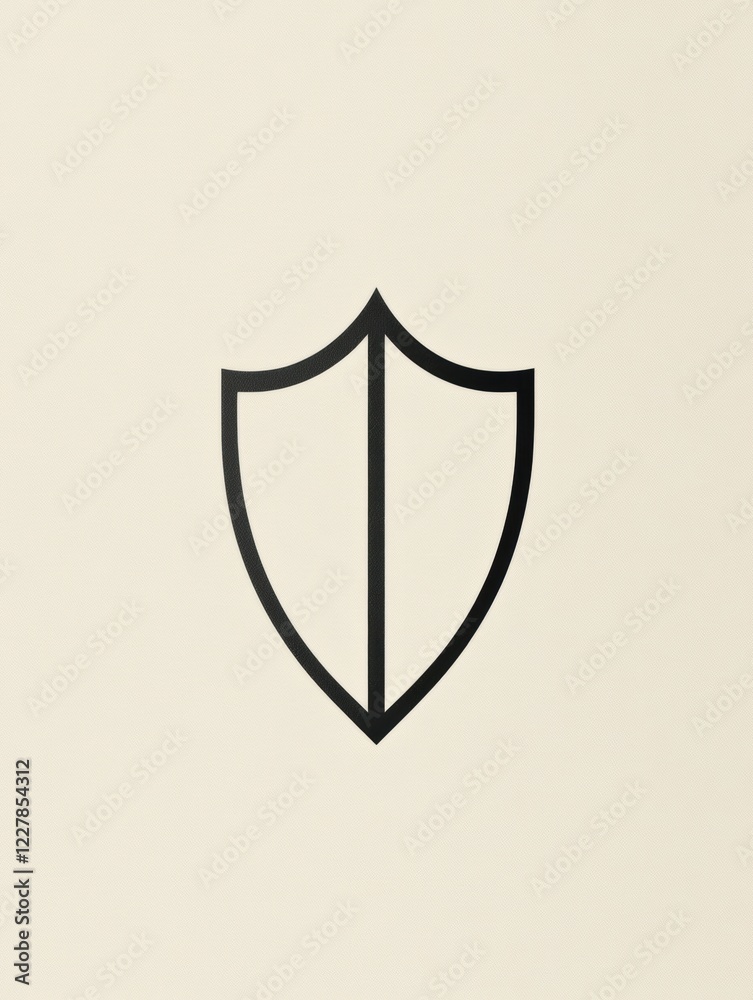 Poster Simple outline of a shield symbol on a light background representing protection and security concepts. Generative AI