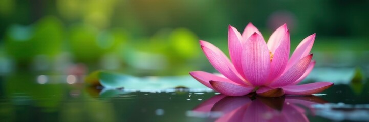 Fototapeta premium Soft focus of a pink lotus flower on a pond surface, soft focus, landscape