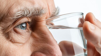 Close-Up of Elderly Man with Water Glass