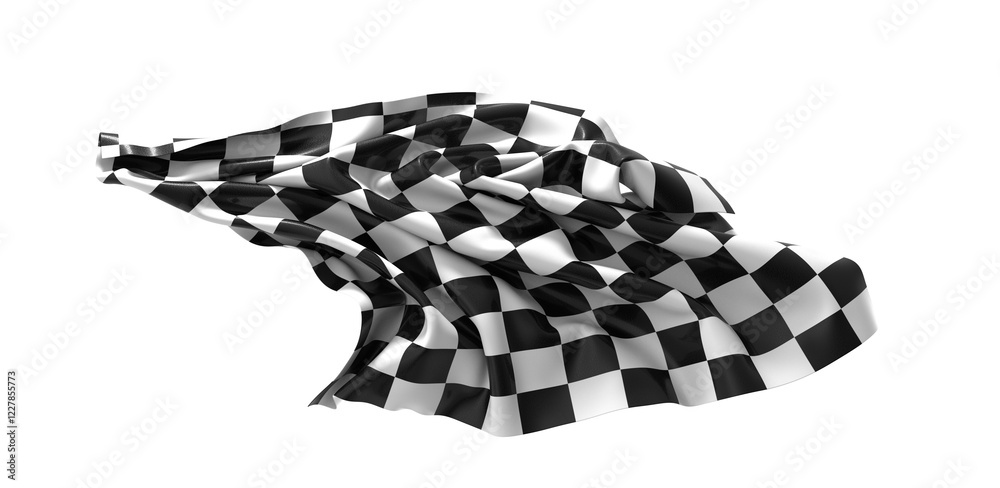 Poster the checkered flag waves in the wind signifying the finish line