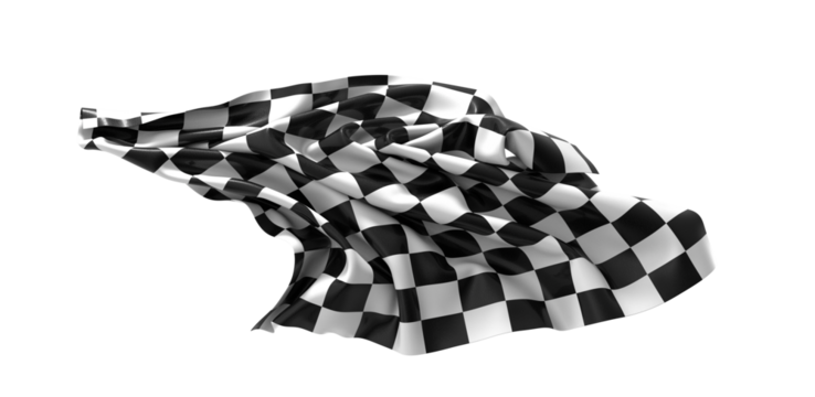 The checkered flag waves in the wind signifying the finish line