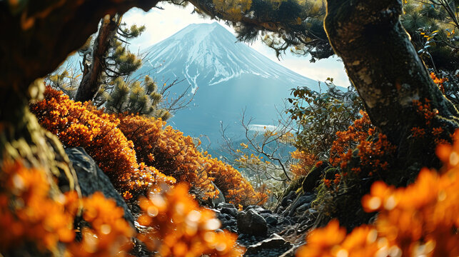 autumn landscape with trees and mountains