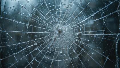 Obraz premium Close-up of a spider web adorned with droplets of water.