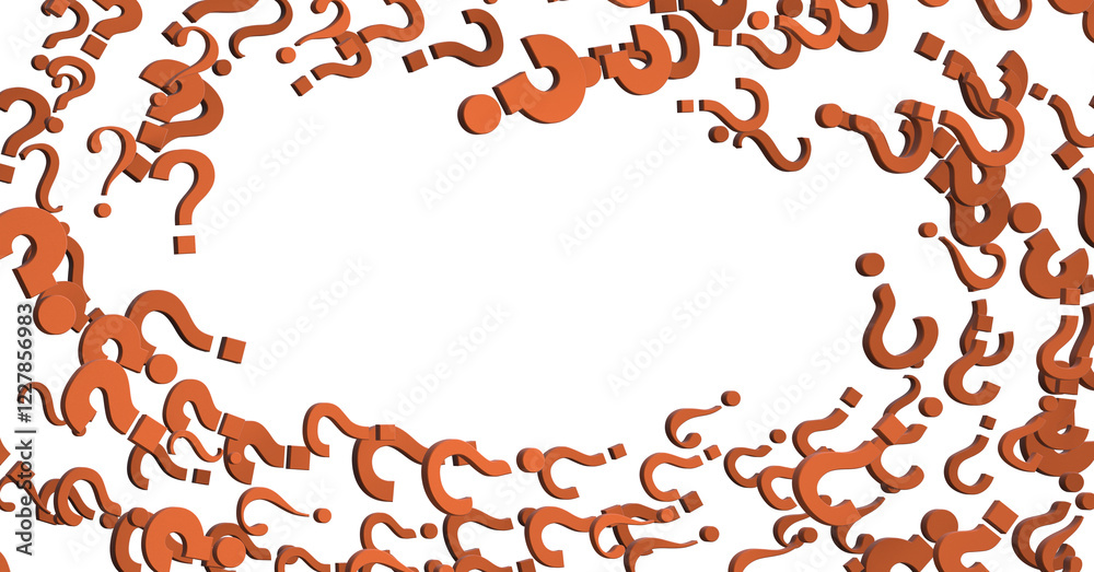 Poster infinite question marks on a plane, original three dimensional illustration.