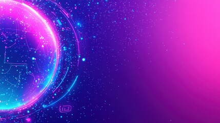 Luminous circle on vibrant blue and pink gradient background, abstract design glowing