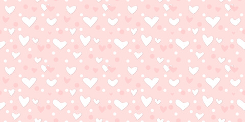 White Heart Seamless Pattern on pink Background. Love romantic theme. Pattern hearts with Love for Valentine's Day. Valentines day background. Vector abstract texture with small hearts