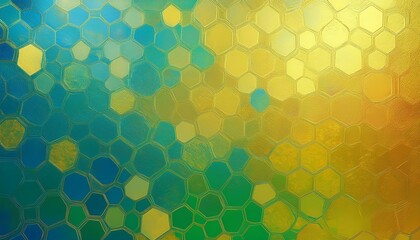 blue yellow green foil paper texture background with scattered circles and hexagons green yellow