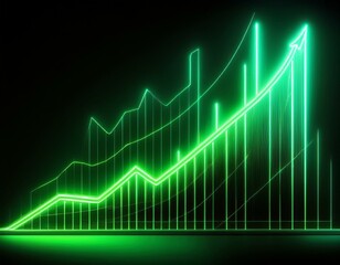 neon neon green graph glowing on a black background highlighting significant business growth