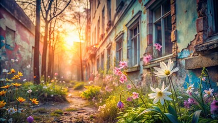 Fototapeta premium Dreamy Pastel Spring Flowers Urban Exploration Wallpaper