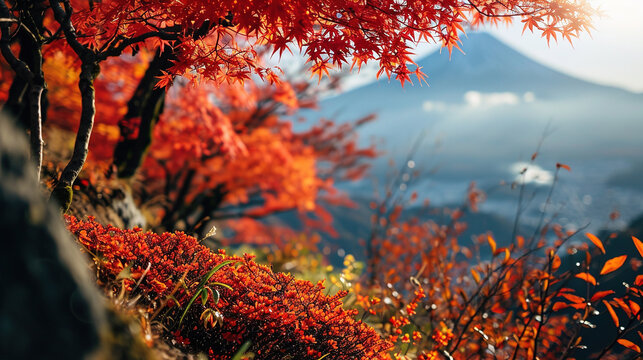 autumn landscape with trees and mountains