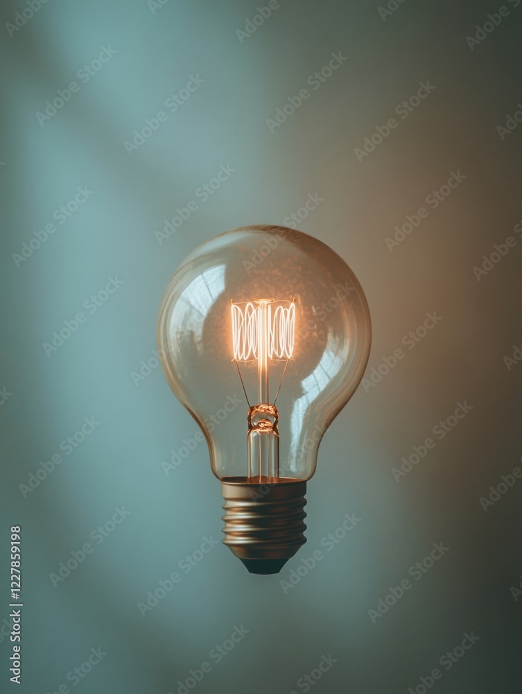 Leinwandbilder Bright light bulb glowing softly against a minimalistic backdrop in a cozy indoor setting during evening hours. Generative AI