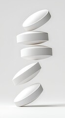 Floating White Pills in a Minimalist Style on a Light Background