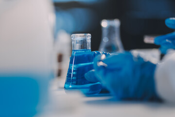 Microbiological research with a test tube and micropipette in close -up