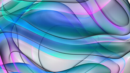 3d render of abstract art surreal 3d background video animation with curved wavy liens forms plastic objects in neon glowing azure blue pink purple mix gradient color on gray