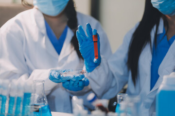 Microbiological research with a test tube and micropipette in close -up