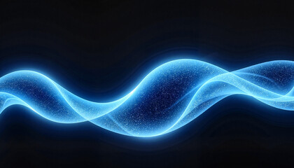 Glowing blue particles flowing in dark void, abstract digital energy