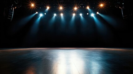 Dramatic Stage Lighting with Bright Spotlights and Empty Space