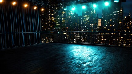 Obraz premium Urban Night View from Stage with Bright Lights and City Skyline
