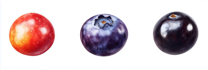 Isolated on a white background, blueberries and strawberries with blackberries
