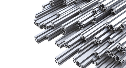 Stacked aluminum profile on transparent background