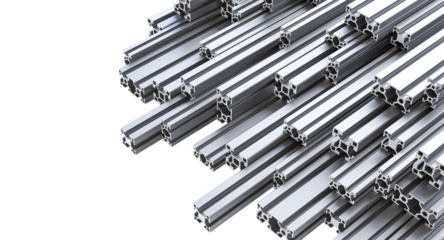 Stacked aluminum profile on transparent background