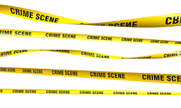 Yellow crime scene tape waving and restricting access