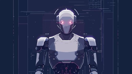Artificial Intelligence Humanoid Robot Flat Vector Illustration