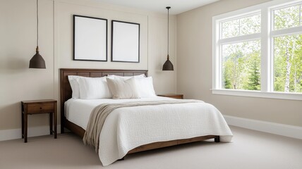 Elegant bedroom with blank canvas modern home interior design bright environment stylish viewpoint minimalist concept