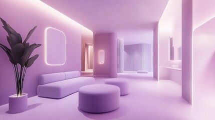 Lavish Purple Interior Design With Minimalist Furniture