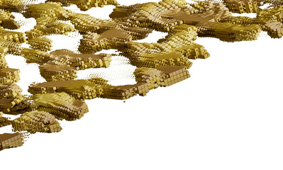 Naklejka premium 3D render of abstract gold cubes forming a wave. Perfect for backgrounds, textures, and modern designs.