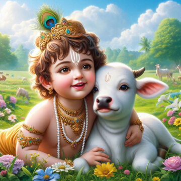 little krishna with cow