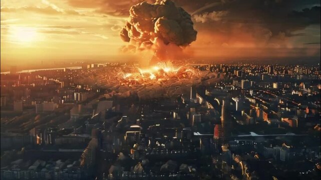 Extensive scary nuclear explosion in outdoor, mushroom cloud