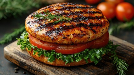 Grilled Chicken Burger with Tomato and Lettuce