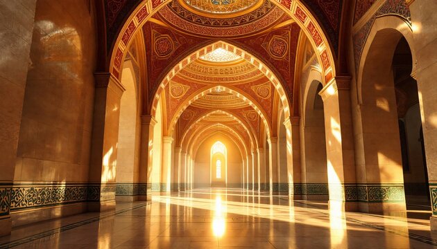 A stunning interior view of a grand Islamic-style hall or mosque