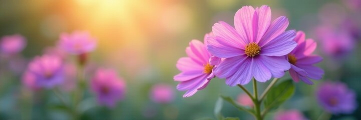 Obraz premium Soft focus purple flowers against bright colorful background, alkanet, pastel rainbow, common bugloss