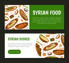 Syrian Cuisine Dish and Traditional Food Banner Design Vector Template