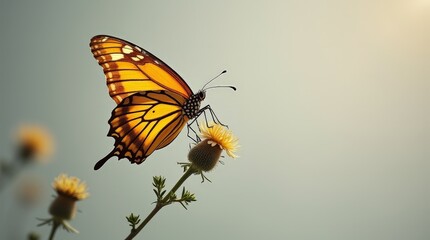 Obraz premium Monarch Butterfly on Yellow Flower at Sunrise