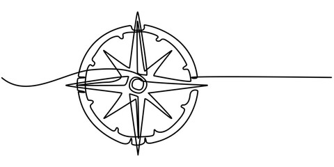 Compass line continuous drawing vector. One line Compass vector background, Traveller compass of different design. Single one line drawing equipment for exploration and navigation, One continuous line © LINE SIMPLE DRAWING