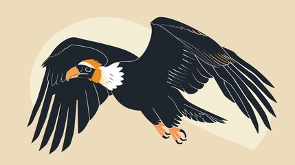 Fototapeta premium Andean Condor Bird Cartoon Flat Vector Illustration