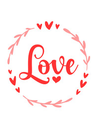 Love valentine typography design on plain white transparent isolated background for card, shirt, hoodie, sweatshirt, apparel, tag, mug, icon, poster or badge