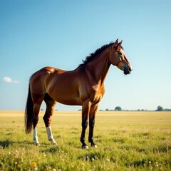 Obraz premium Horse standing alone in a field , solitude, horse