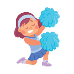 Little Girl In Cheerleader Uniform Cheering with Pompoms Vector Illustration