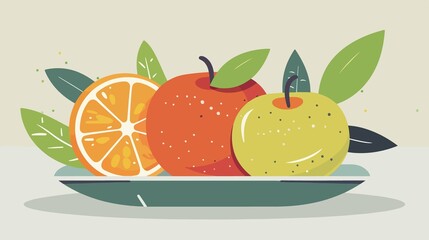 Fruit Dishes and Oranges Flat Vector Illustration