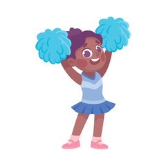 Little Girl In Cheerleader Uniform Cheering with Pompoms Vector Illustration